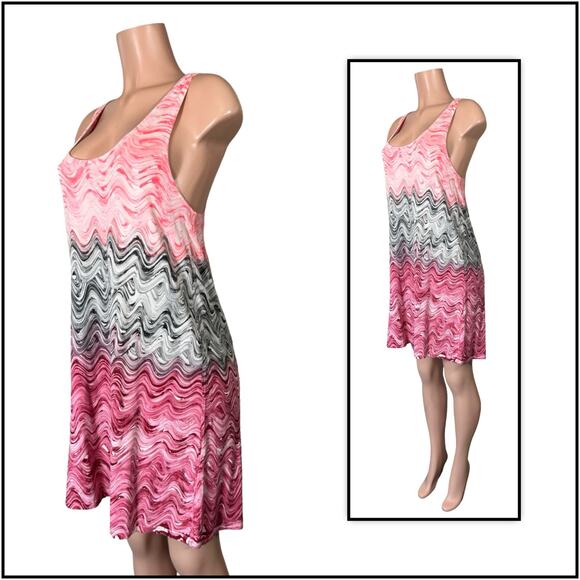 Becca Tie Dye Pink Swirl Lattice Back Cover Up Dress SZ L $78 - Picture 5 of 14